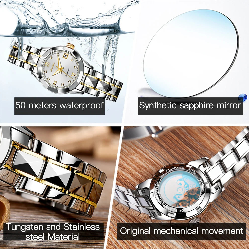 JSUDN Original Mechanical Wrist watch for Women Luxury Tungsten Steel Strap - theultimatemarketshop