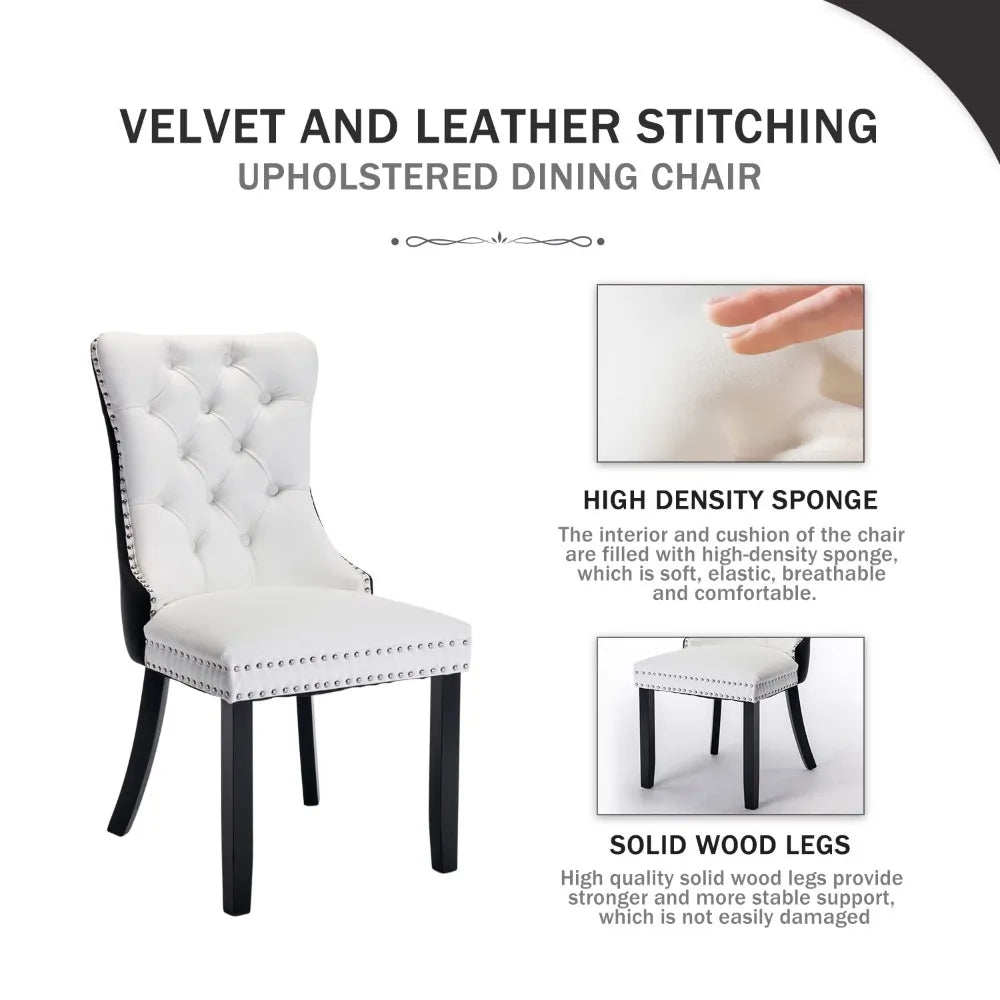 Leather Dining Chairs Set of 6, Upholstered Dining Room Chairs with Ring Pull Trim & Button Back, Luxury Tufted Dining Chairs