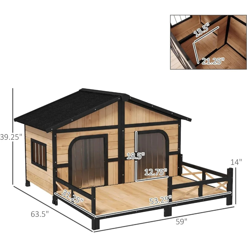 Kennels, Elevated Floor and Porch, Weatherproof Puppy Shelter for Small and Medium Breed Dogs,