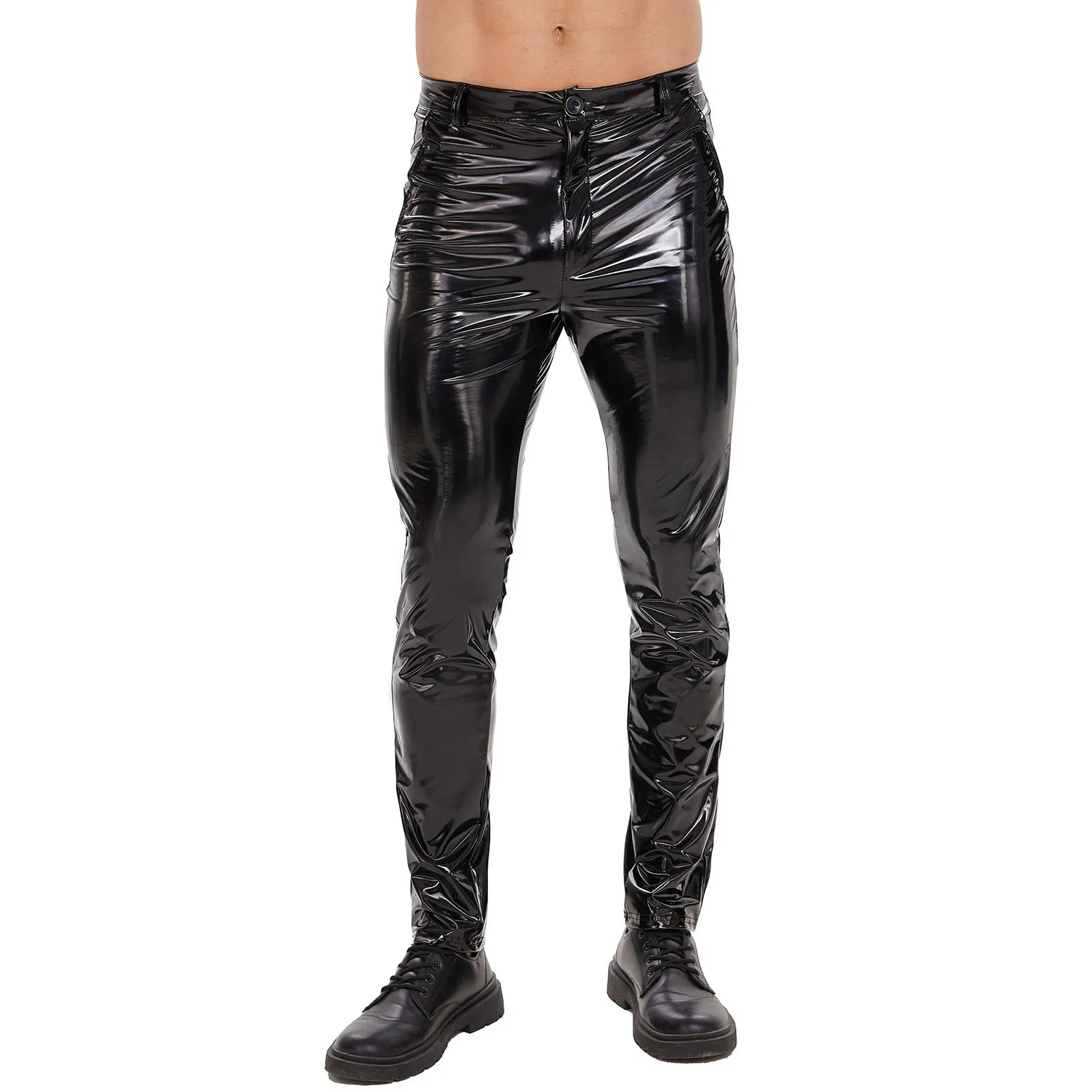 Men's Shiny Leather Straight Pants  Casual Trousers  Wet look Latex Leggings - theultimatemarketshop