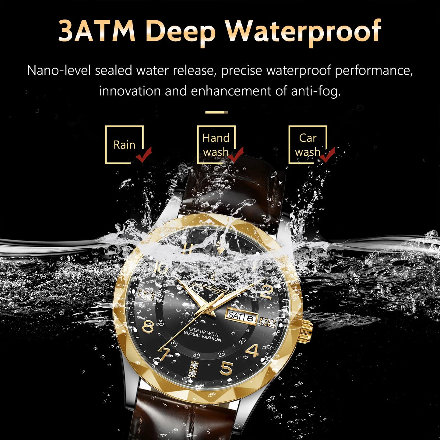 Luxury High Quality Luminous Date Week Watches for Men Sport Quartz Leather band Waterproof