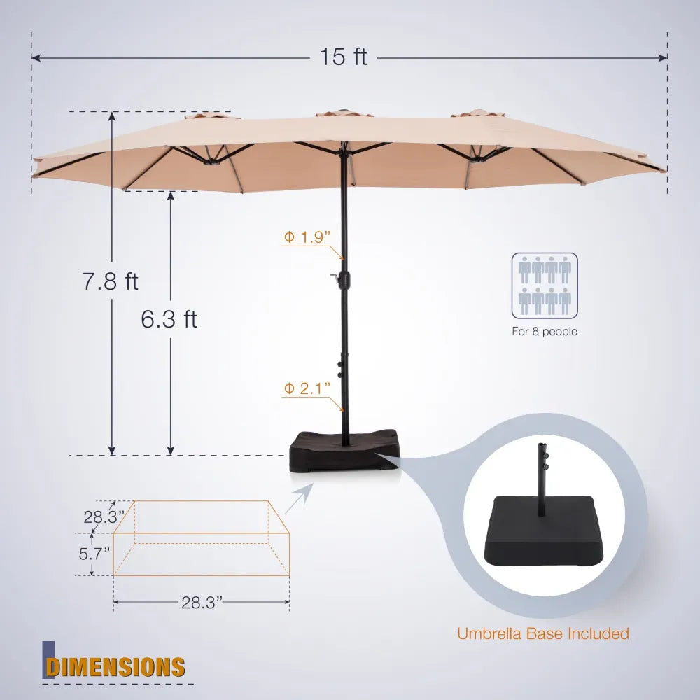 15ft Double-Sided Patio Umbrella with Base 15.00 X 9.00 X 7.80 Feet - - theultimatemarketshop