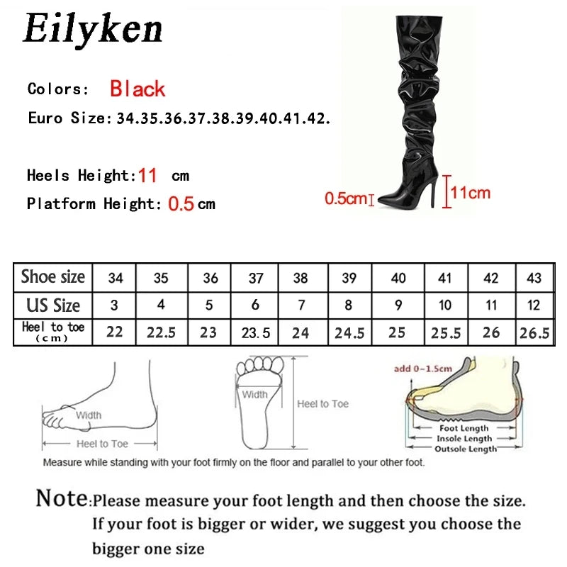 Eilyken Red Women Over The Knee Boots High Heels Patent Leather Solid Pointed Toe Stiletto Side Zipper - theultimatemarketshop