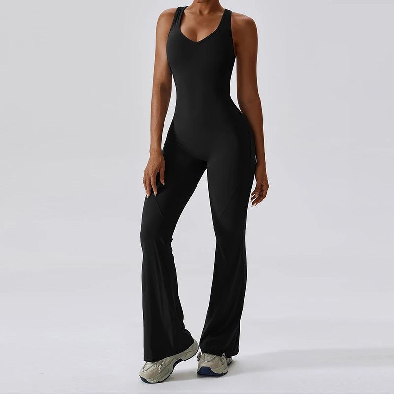 Sexy Back V Jumpsuit   Women Training Yoga Sportswear Fitness Rompers Stretch Workout Bodysuit