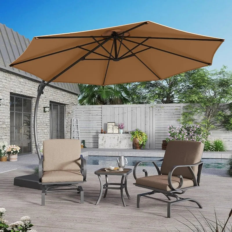 Outdoor Patio Umbrella with Base included, 11 FT Deluxe Umbrella Heavy Duty  Hanging Umbrella