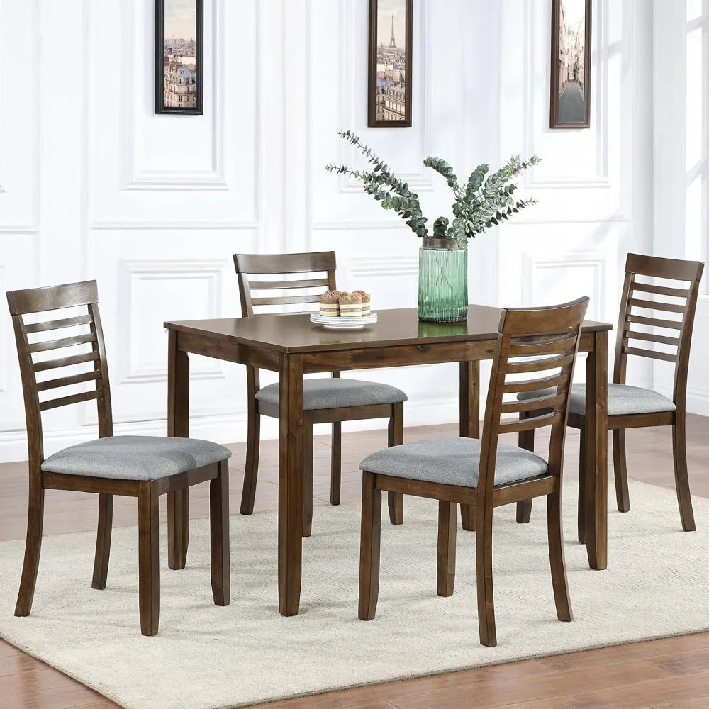 Dining Table, 5-Piece, Rectangular Dining Table and 4 Upholstered Chairs, Dining Table Set for 4,