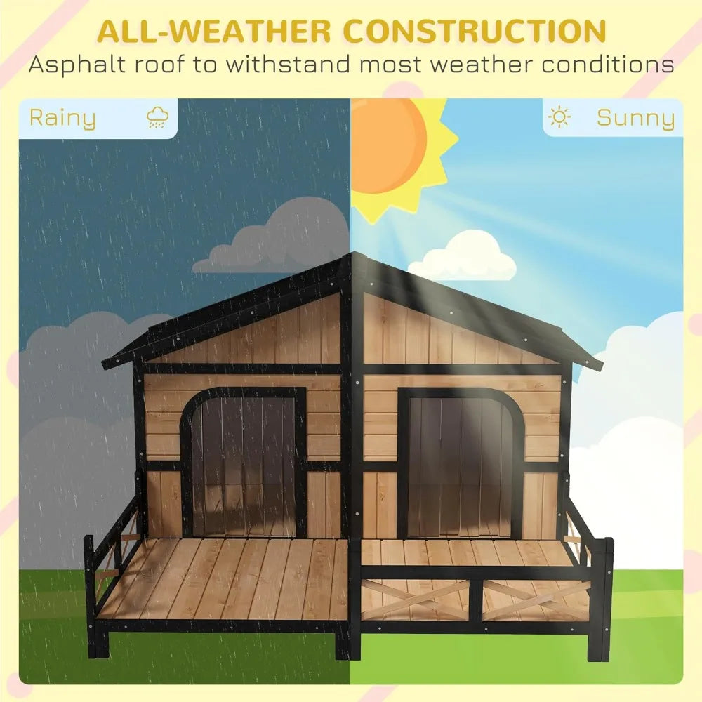 Kennels, Elevated Floor and Porch, Weatherproof Puppy Shelter for Small and Medium Breed Dogs,