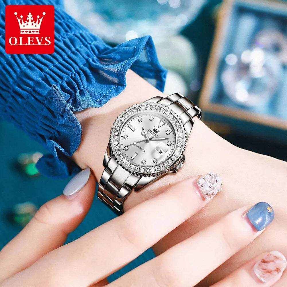 OLEVS Original stainless Steel Diamond Dial Quartz Watch for Women - theultimatemarketshop