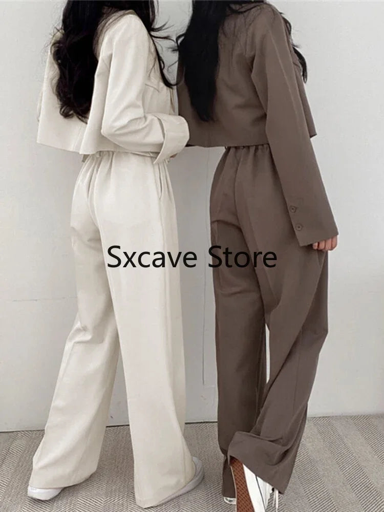 Blazer Suits Long Sleeve Fashion Coat Black High Waisted Pants Two Piece Sets Women Outfits 2023 Fall Office Lady Pants