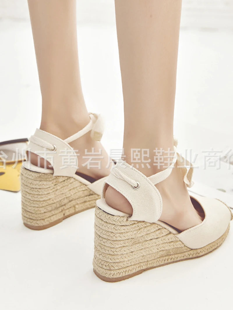 Women's Ankle Strap Sandals Comfortable Slippers Ladies Women's Casual Shoes Breathable Flax Hemp Canvas Pumps