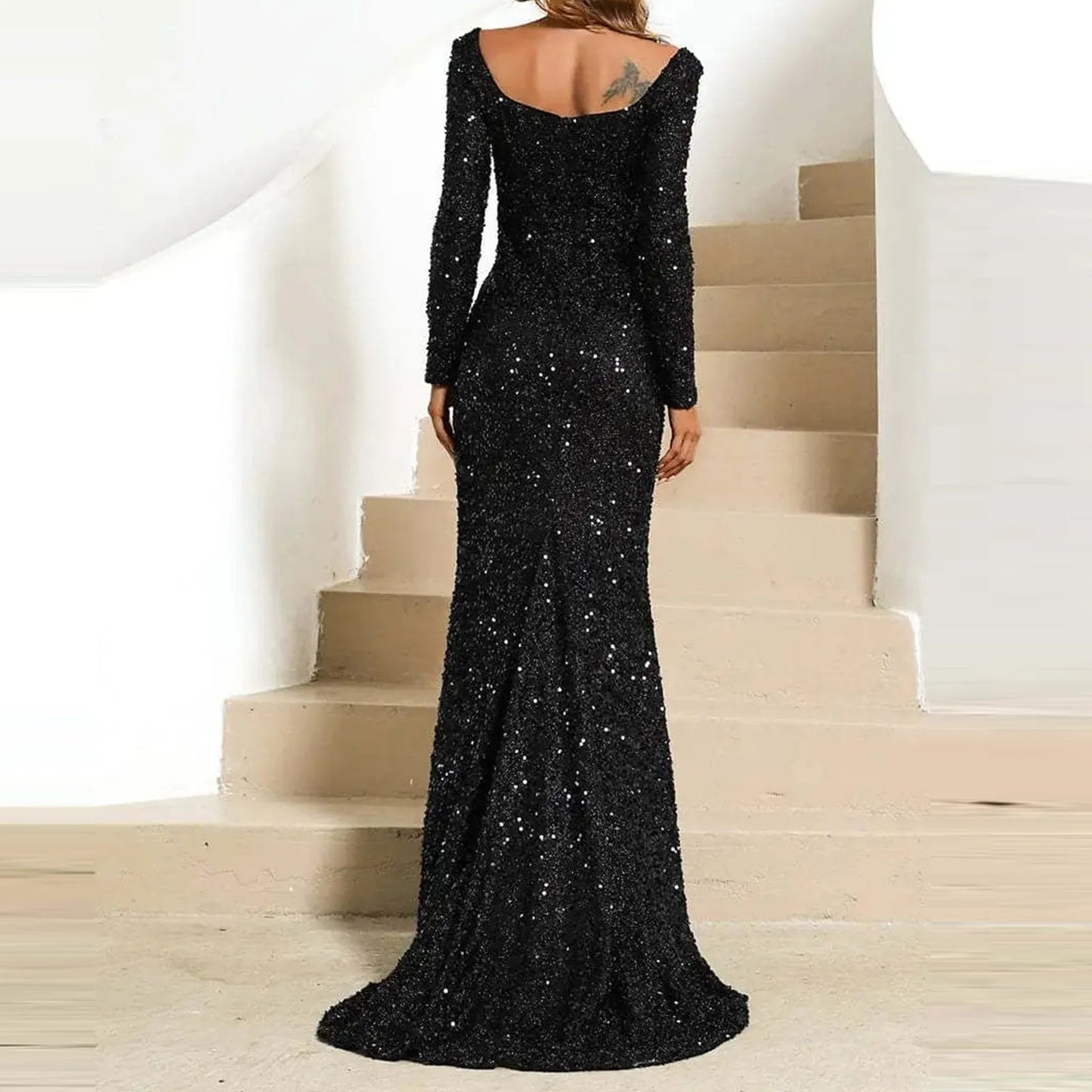 Trumpet Sleeve Floor Length Sequins Prom Dress Women Elegant Wedding Party Long Maxi Fashion Evening Dress