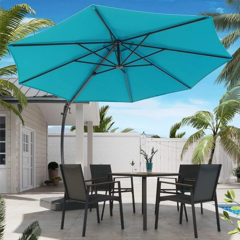 Outdoor Patio Umbrella with Base included, 11 FT Deluxe Umbrella Heavy Duty  Hanging Umbrella