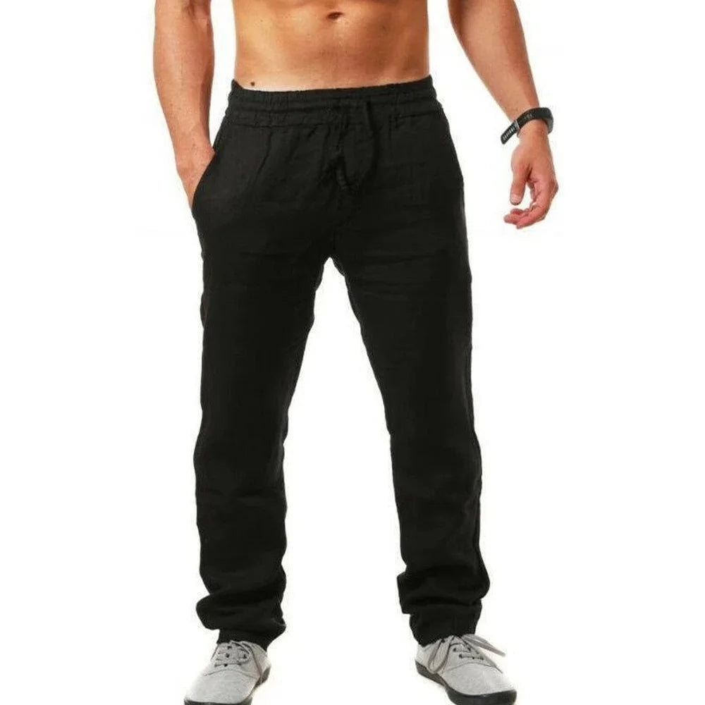 Men's New  Fashion  Casual Sport Pants Elastic Waist Cotton and Linen Solid Color Trousers - theultimatemarketshop