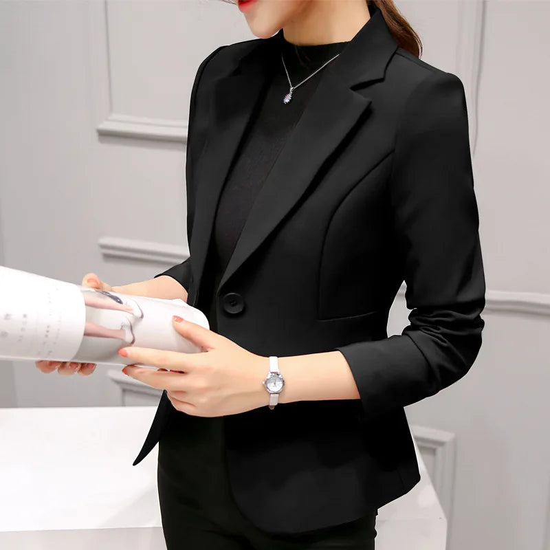 Women's Blazer Long Sleeve with Pockets Lady Jacket