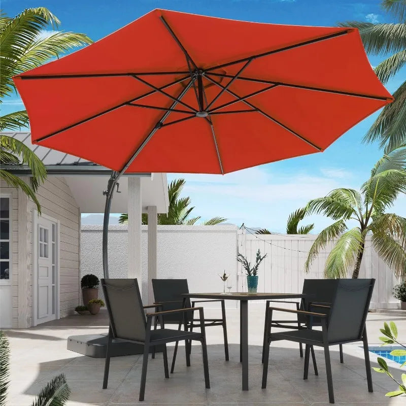 Outdoor Patio Umbrella with Base included, 11 FT Deluxe Umbrella Heavy Duty  Hanging Umbrella