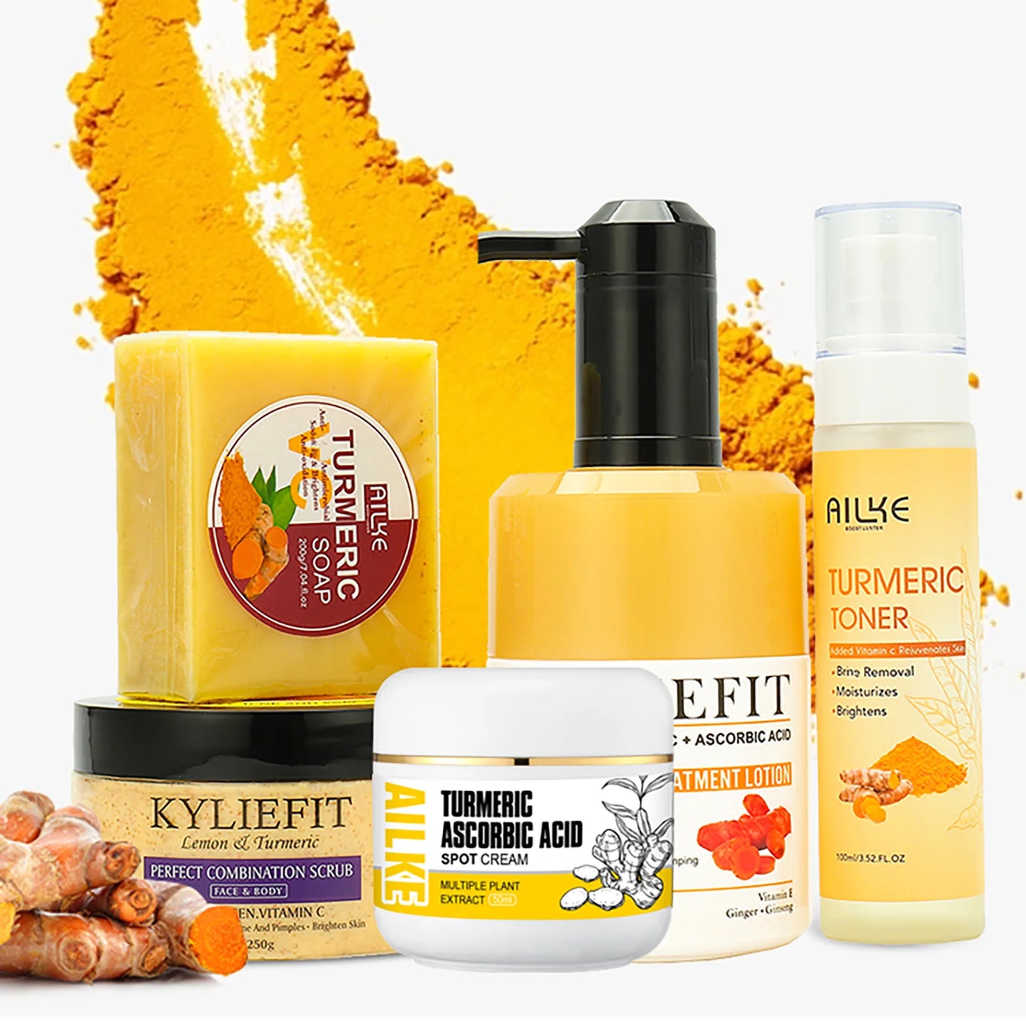 Organic Turmeric Skin Care Set, Brightens, Cleaning Skin, Exfoliation, Whiten Skin, Even Skin Tone, Improve Dry Skin