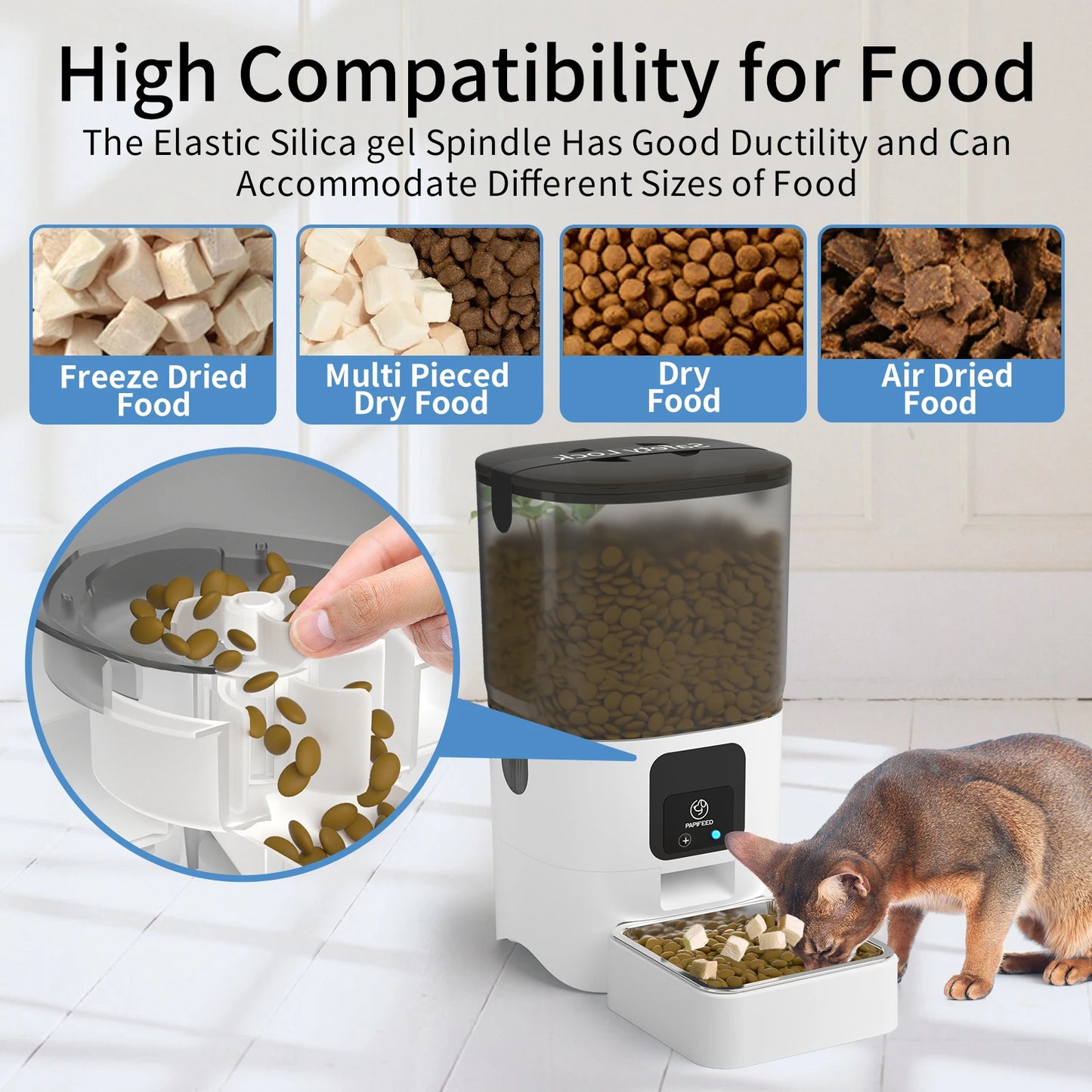 Smart Automatic Cat Feeders WiFi Pet Feeder with APP Control for Remote Feeding Detachable for Easy Clean Cat Food