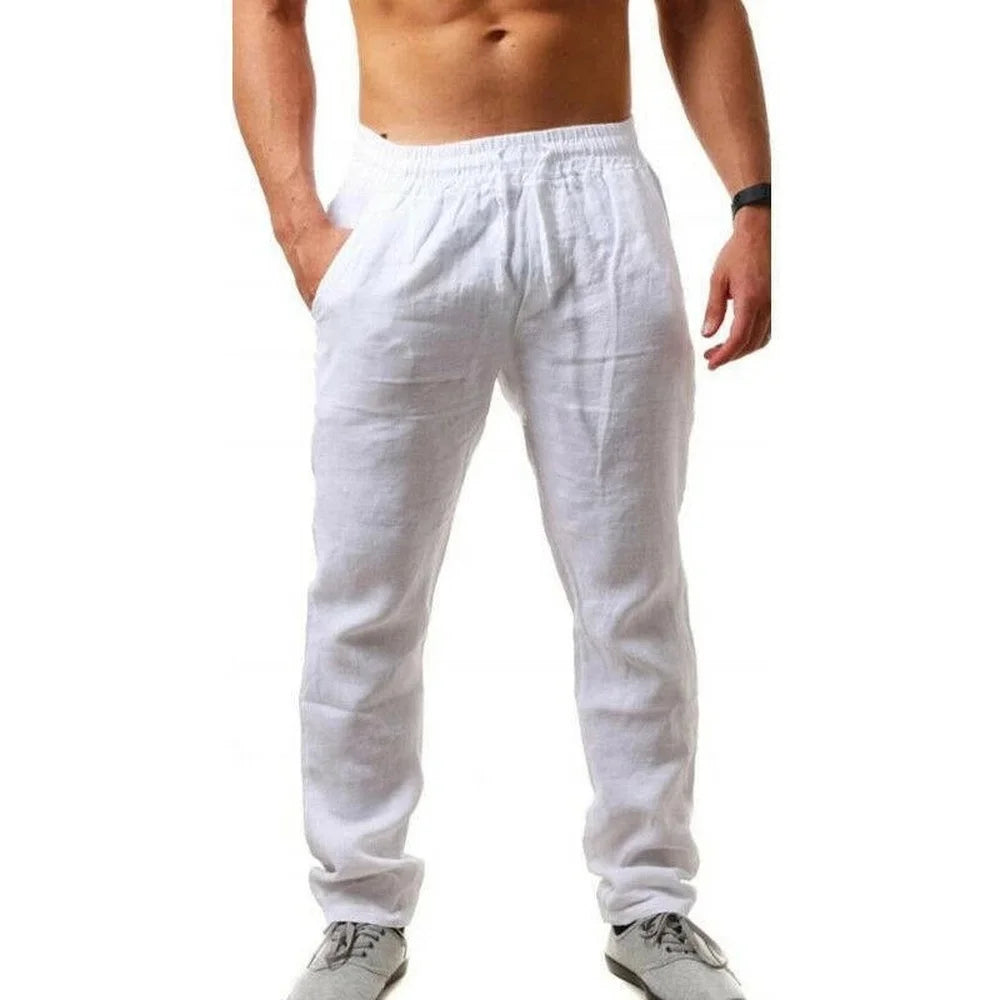 Men's New  Fashion  Casual Sport Pants Elastic Waist Cotton and Linen Solid Color Trousers - theultimatemarketshop