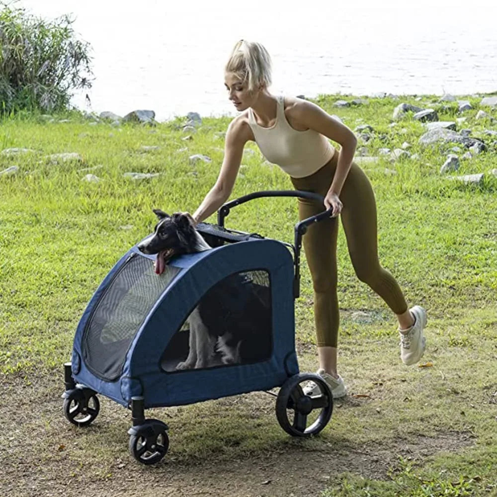 Pet Cart Ventilation Foldable Dog Cart 25 x 31  4 rubber wheels and adjustable handle zipper entrance