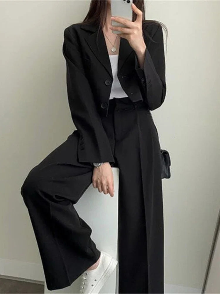 Blazer Suits Long Sleeve Fashion Coat Black High Waisted Pants Two Piece Sets Women Outfits 2023 Fall Office Lady Pants