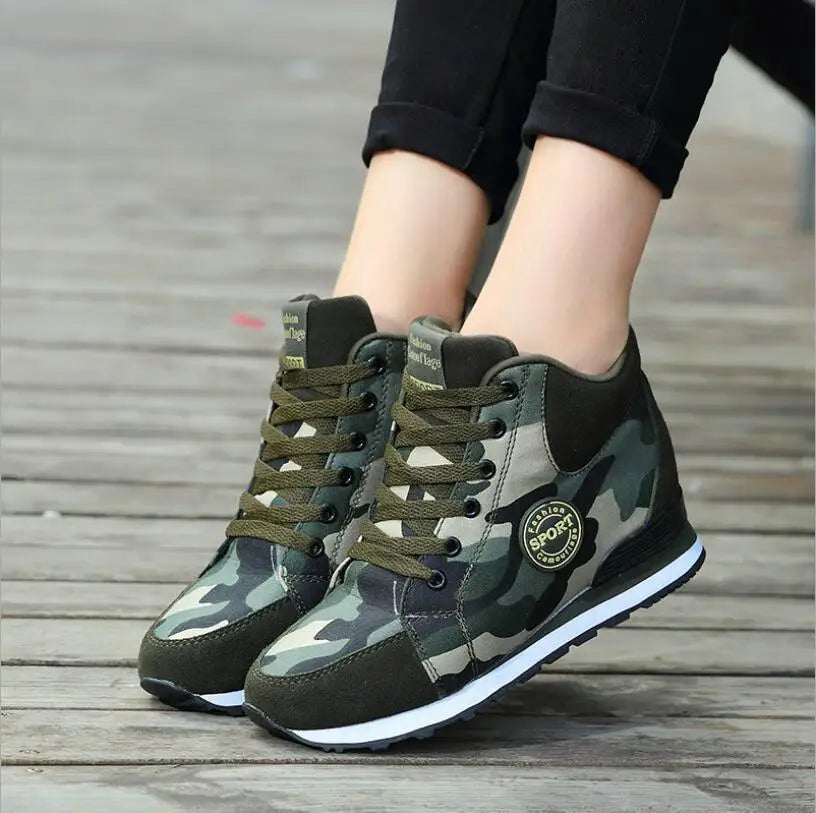 Women High Top Wedge Platform Camouflage Sneakers  Casual Shoes - theultimatemarketshop