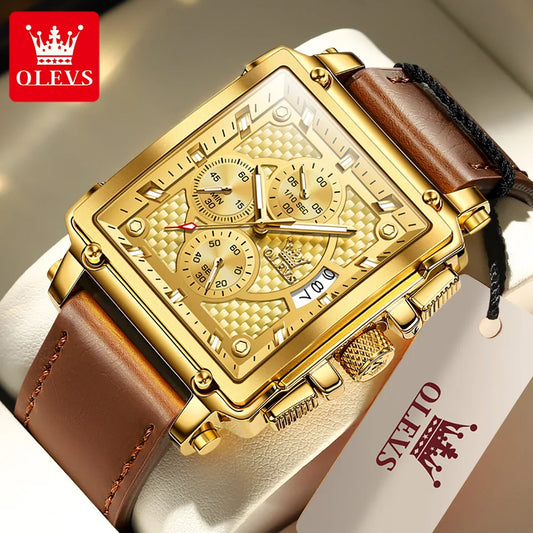 Top Brand Men's Watches Luxury Square Quartz Wrist Watch Original Waterproof Luminous Chronograph Watch for Men