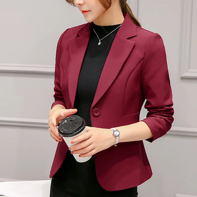 Women's Blazer Long Sleeve with Pockets Lady Jacket