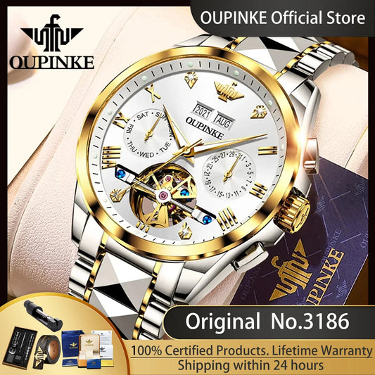 High Quality Luxury Skeleton Flywheel Automatic Watch for Men Waterproof Dual Calendar Brand Men's Wristwatch