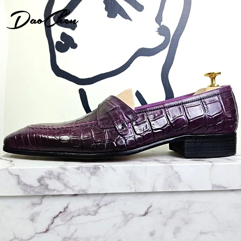 LUXURY  LEATHER MEN LOAFERS  SNAKE PRINT SLIP ON  PURPLE BLACK FOR OFFICE ,WEDDING - theultimatemarketshop