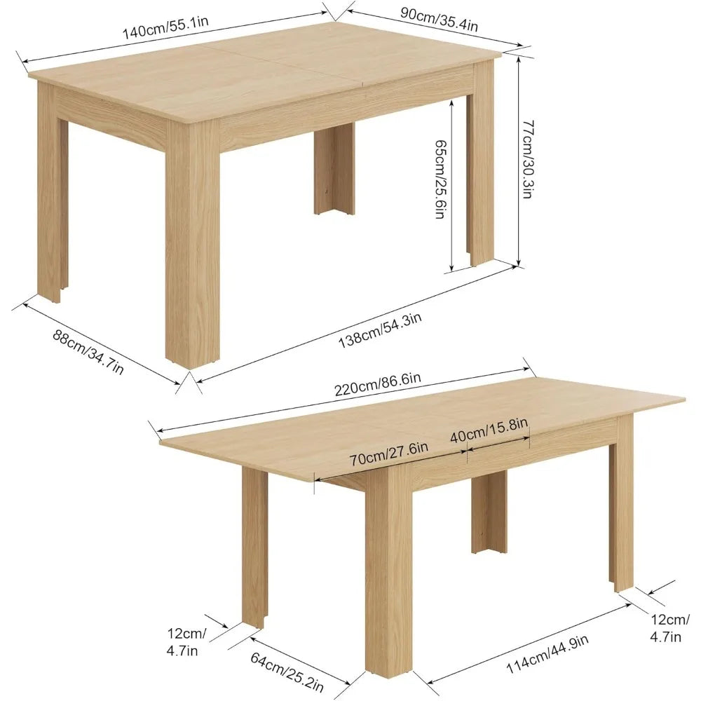 Extendable Dining Table for 6-10 Person, Wooden Dining Room Table, Modern Extendable Table for Gatherings, Meeting