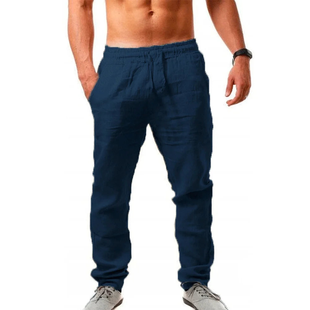 Men's New  Fashion  Casual Sport Pants Elastic Waist Cotton and Linen Solid Color Trousers - theultimatemarketshop