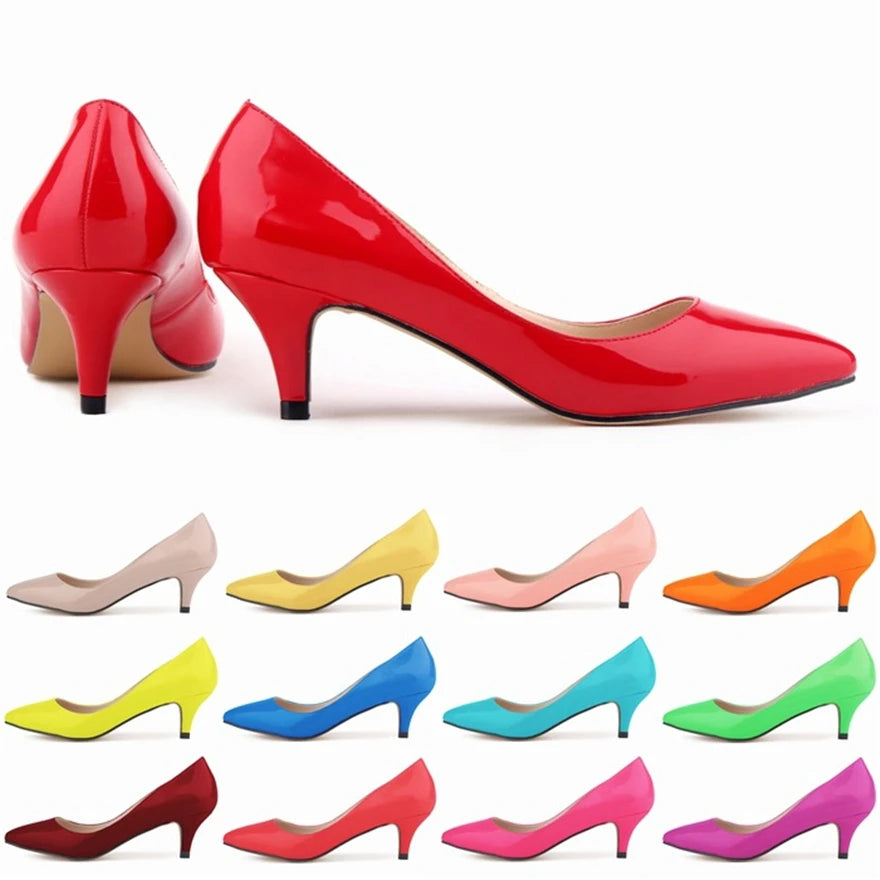 Spike Heel Concise Lady Office Shoes Pointed Toe Patent Leather Women Pumps Shallow Red High Heels Female Bride Shoes