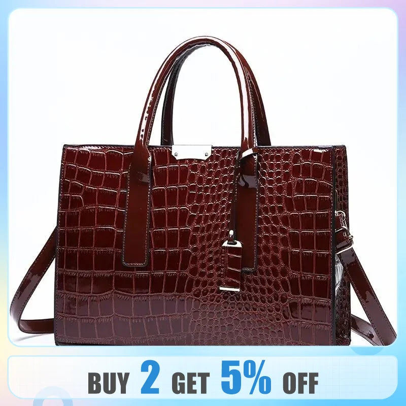 Crocodile Print Women Handbag Purse, Adjustable Straps Crossbody - theultimatemarketshop