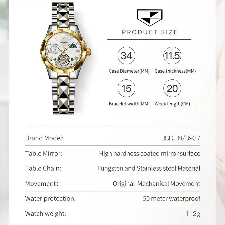 Top Luxury Brand Elegant Women's Watch High Quality Waterproof Automatic Mechanical Watch Tungsten Steel