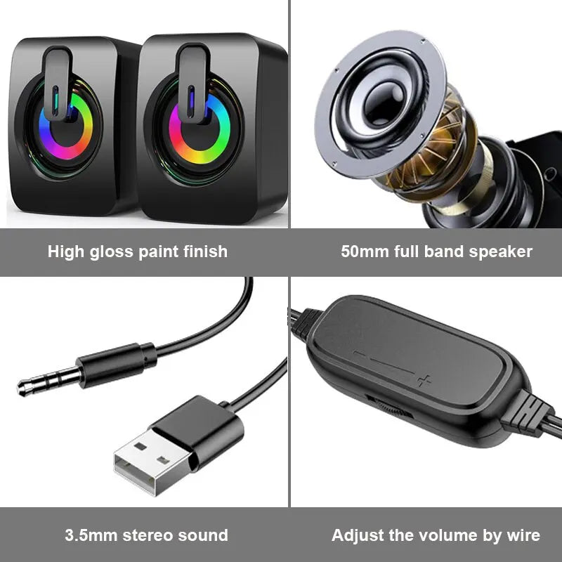 Computer Speakers PC Sound Box HIFI Stereo Microphone USB Wired LED Light For Desktop Computer - theultimatemarketshop