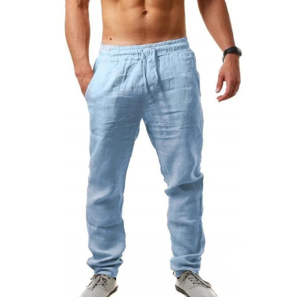 Men's New  Fashion  Casual Sport Pants Elastic Waist Cotton and Linen Solid Color Trousers - theultimatemarketshop