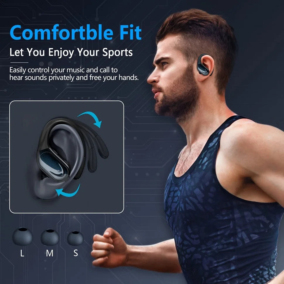 Bluetooth 5.3 Earphones True Wireless Headphones with Mic Button, Control Noise Reduction Ear hooks, Waterproof Ear pods. - theultimatemarketshop