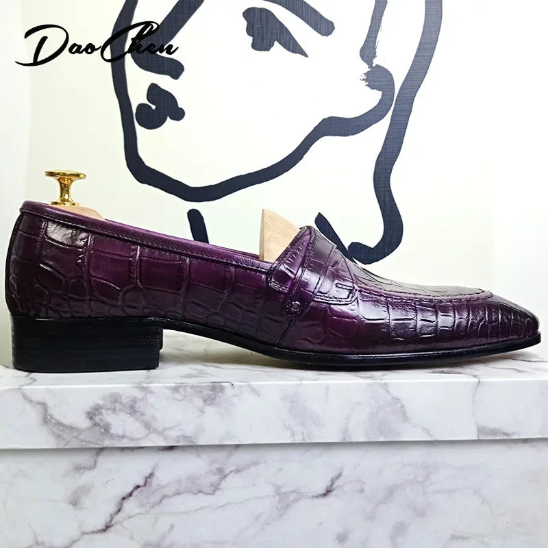 LUXURY  LEATHER MEN LOAFERS  SNAKE PRINT SLIP ON  PURPLE BLACK FOR OFFICE ,WEDDING - theultimatemarketshop