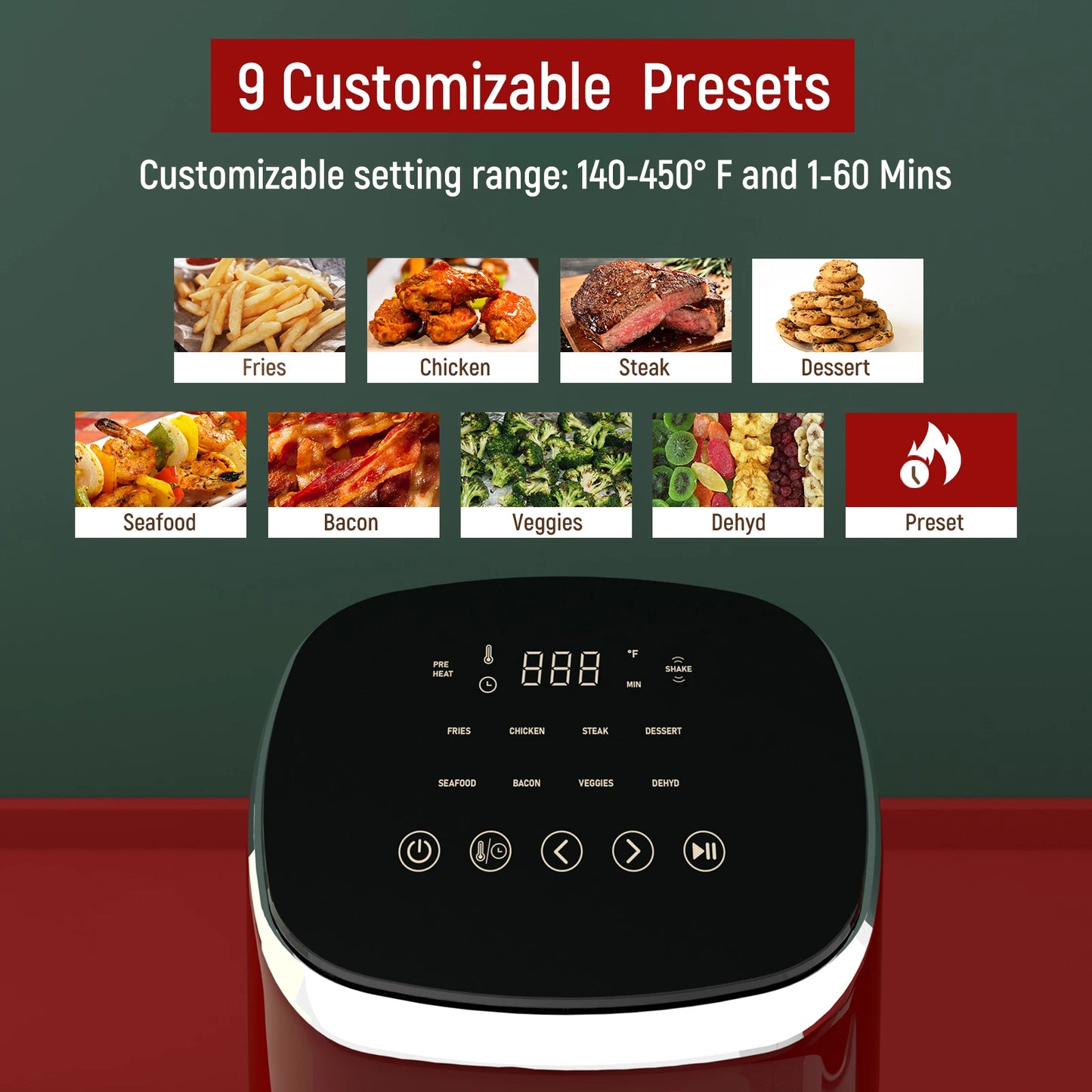 Air Fryer, Fabuletta 4.2QT Air Fryer Oven With 9 Customizable Smart Cooking Programs,Tempered Glass Display, Nonstick Basket