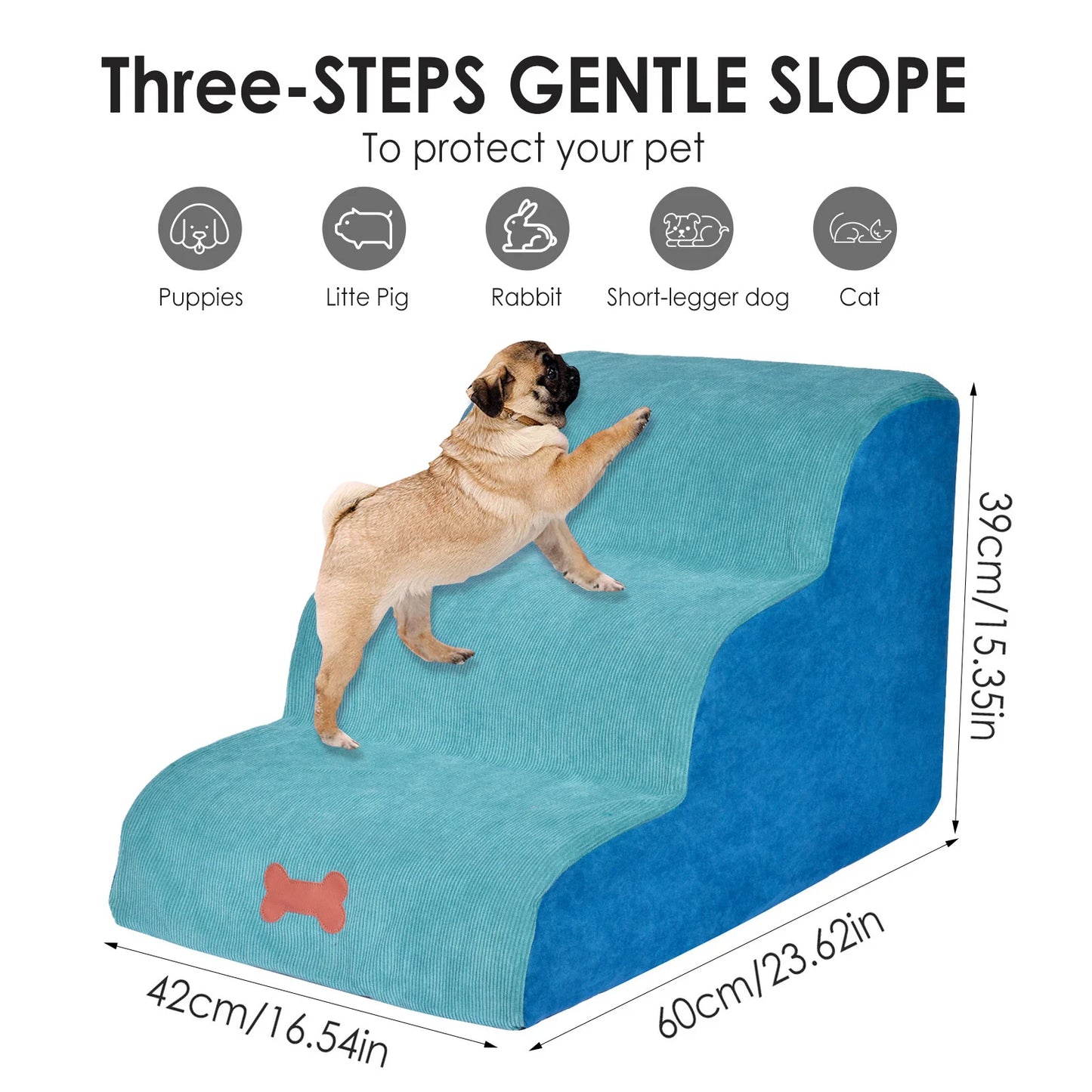 Pet Stairs 3 Steps Non-Slip Stairs For Small Dogs And Cats High Density Sponge Ramps For Bed Sofa With Washable Cover