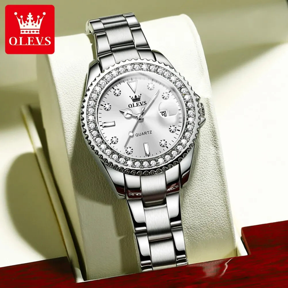 OLEVS Original stainless Steel Diamond Dial Quartz Watch for Women - theultimatemarketshop