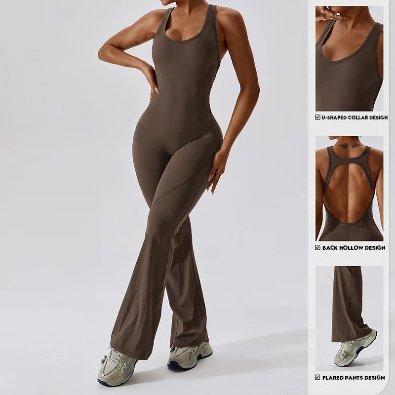 Sexy Back V Jumpsuit   Women Training Yoga Sportswear Fitness Rompers Stretch Workout Bodysuit